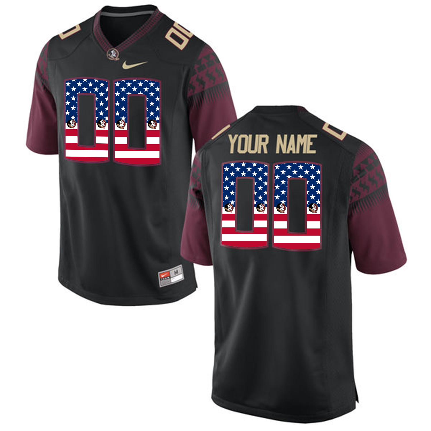 US Flag Fashion Men Florida State Seminoles Customized College Football Limited Jersey  Black->customized ncaa jersey->Custom Jersey